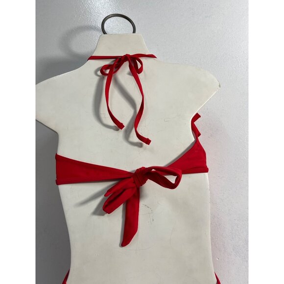 Lommitti Red Halter Neck Ruffled One-Piece Swimsuit Sz L - Picture 4 of 8